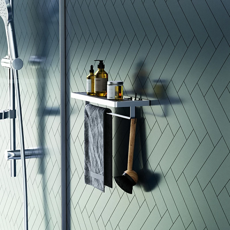 Полка для полотенец Damixa Jupiter DA7737700 с вешалкой, серебристая, черная