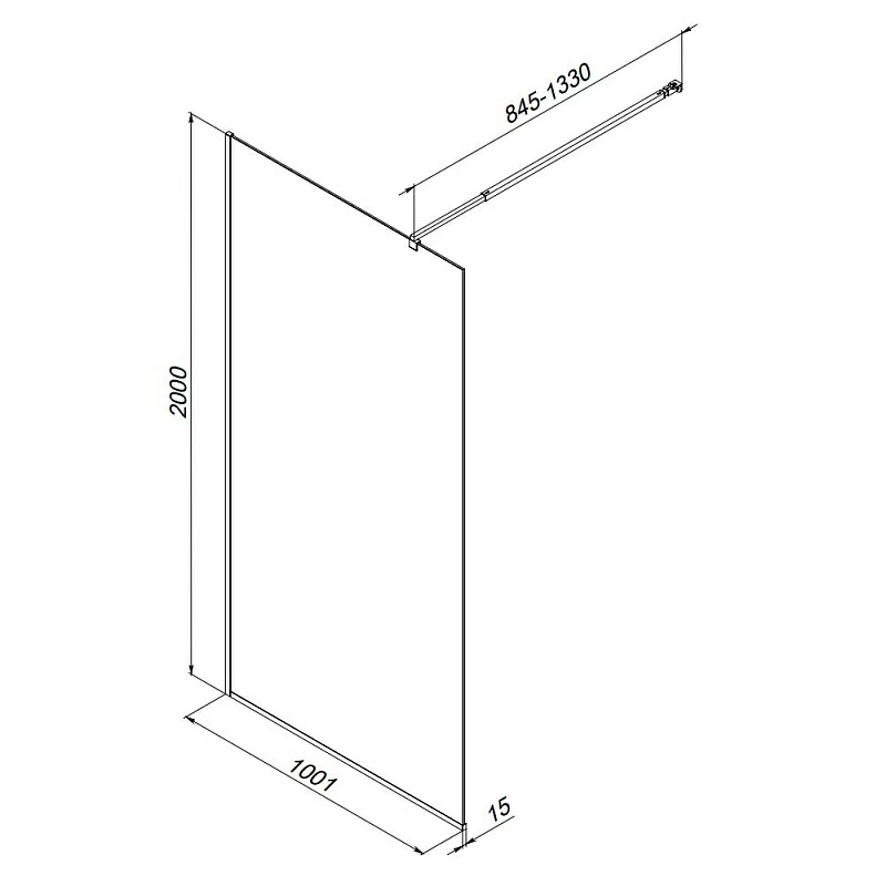 Душевая перегородка 100x200 AM.PM Func W84WI-100-F1-BTE прозрачное стекло, профиль черный матовый