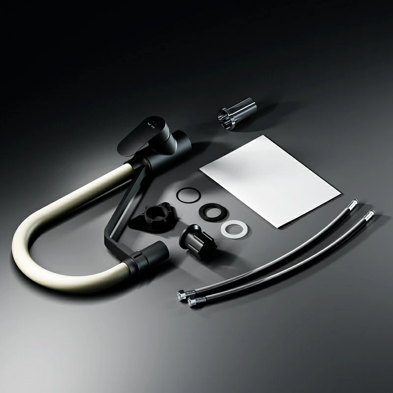 Смеситель для кухни AM.PM Like F8007826 высокий, черный, с бежевым гибким изливом и каналом питьевой воды