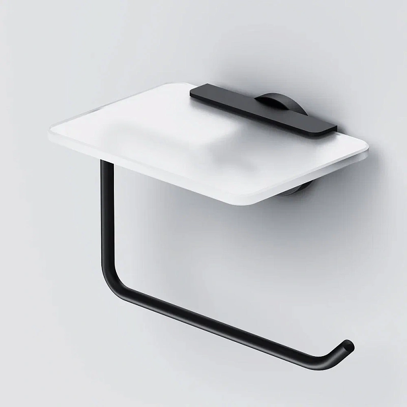 Держатель для туалетной бумаги настенный AM.PM X-Joy A85A341522 со стеклянной полочкой, черный