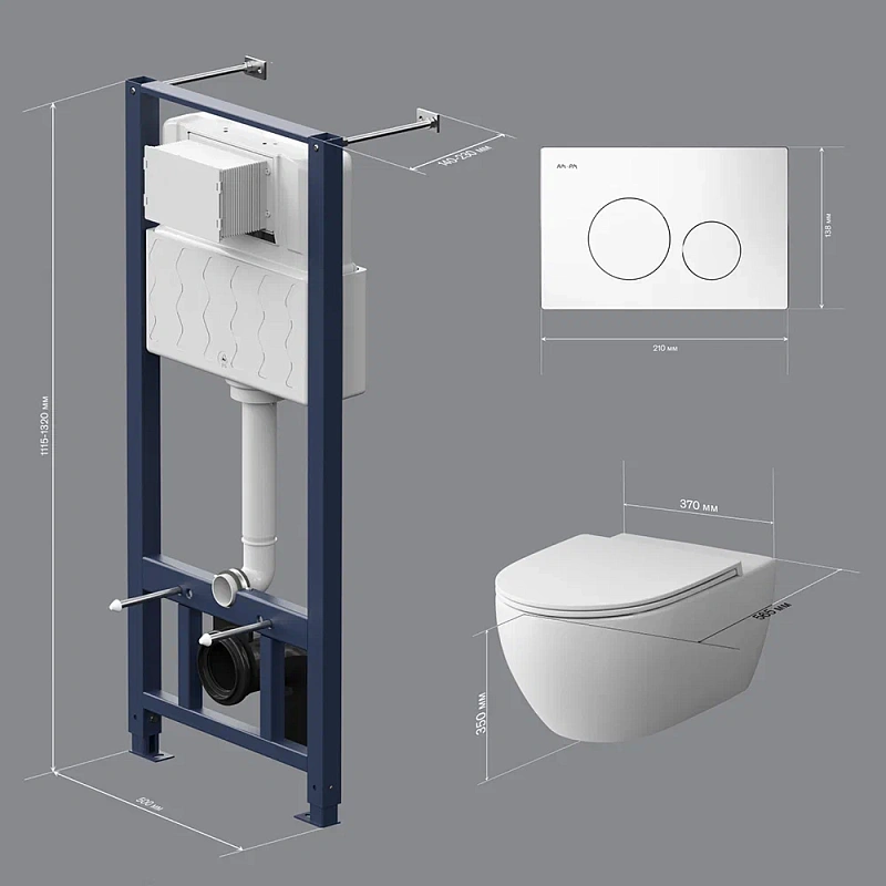 Унитаз подвесной безободковый с инсталляцией AM.PM Awe IS49001.111700 сиденьем микролифт, белой пневм. клавишей