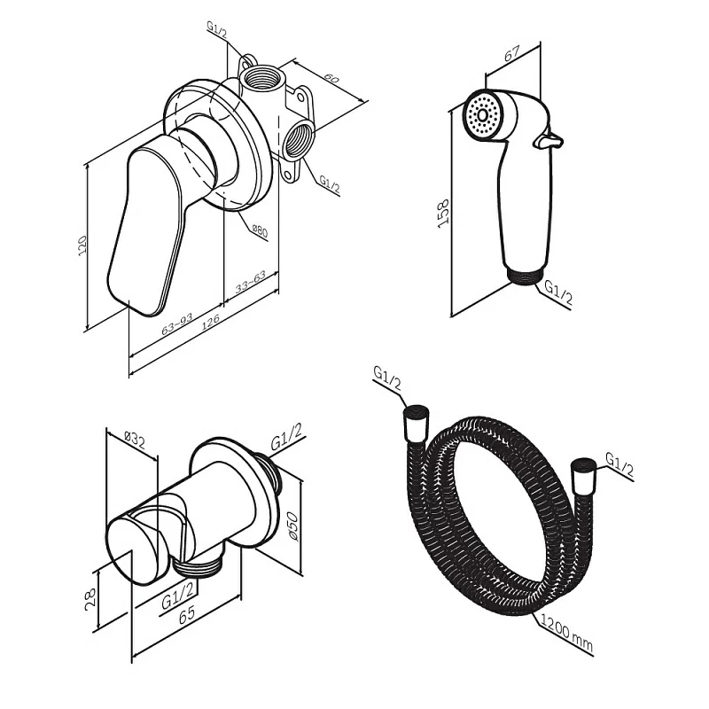 Гигиенический душ со смесителем AM.PM X-Joy F40H85A22 черный встраиваемый, шланг 1200, держатель