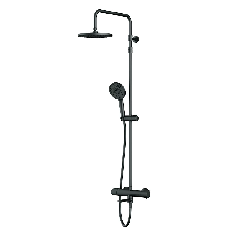 Душевая система AM.PM X-Joy F0785A522 стойка с тропическим душем, термостатом, смесителем, изливом, черная матовая