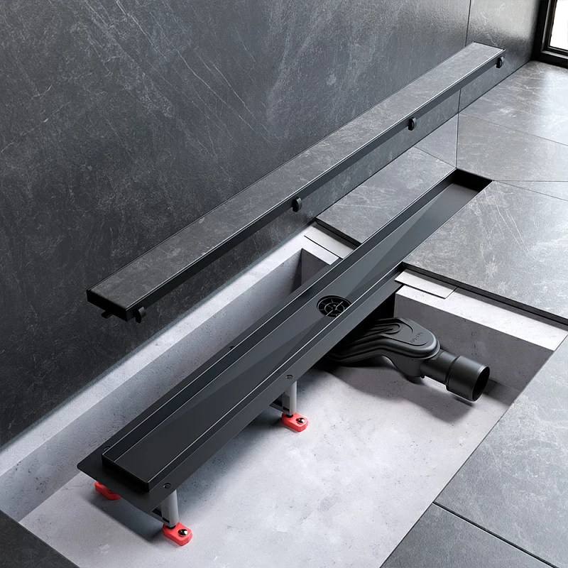 Душевой трап (лоток) 80 AM.PM MasterFlow W01SC-U11-080-04BM комбинированный затвор с черной матовой решеткой под плитку