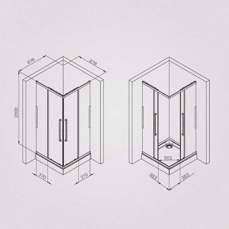 Душевое ограждение без поддона 90x90 AM.PM Func W84G-403-9090-BT профиль черный матовый