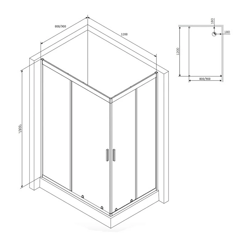 Душевое ограждение без поддона 120х80 AM.PM Gem W90G-404-120280-MT профиль серебристый