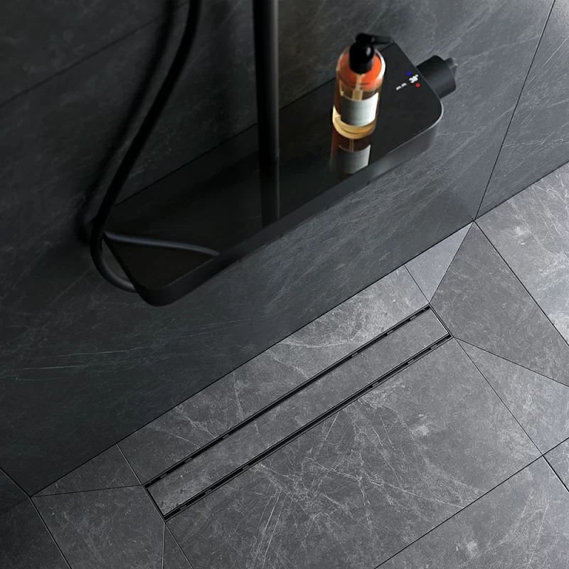 Душевой трап (лоток) 60 AM.PM PrimeFlow W02SC-U11-060-04BM комбинированный затвор с черной матовой решеткой под плитку