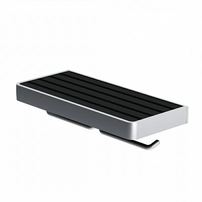 Держатель для туалетной бумаги настенный Damixa Jupiter DA77341900 двойной, с полочкой, серебристый, черный