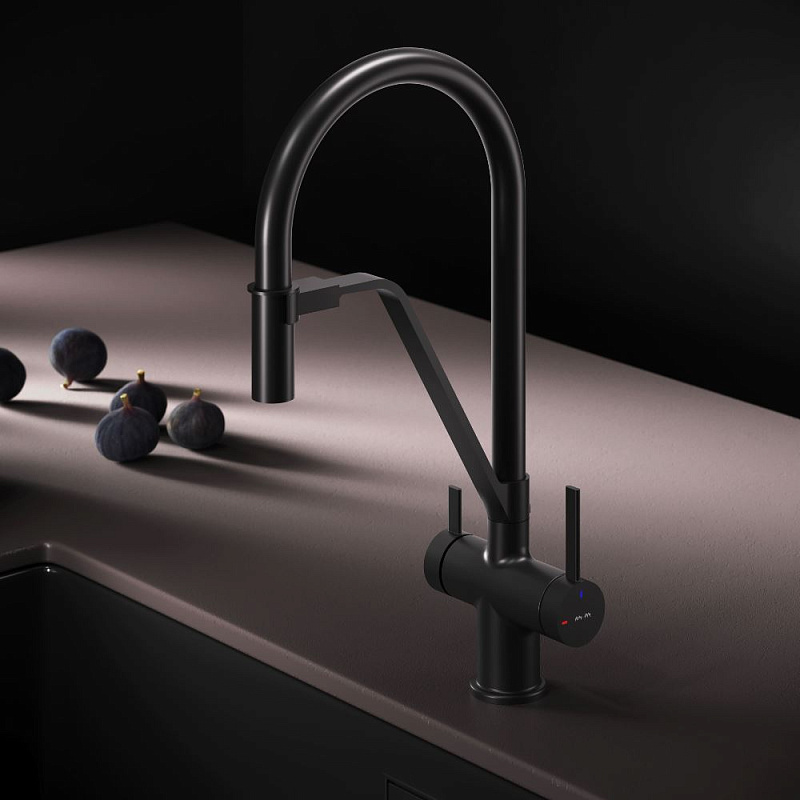Смеситель для кухни AM.PM Func F8F07822 высокий, черный с каналом для питьевой воды и гибким черным изливом