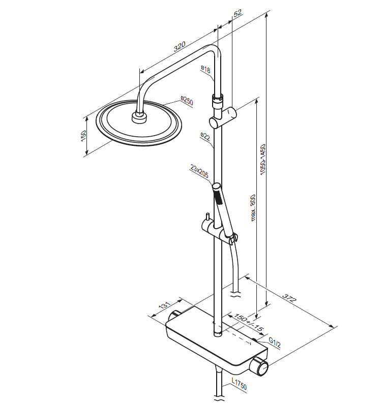 Душевая система Damixa Scandinavian Pure 936750000 стойка с тропическим душем, термостатом, смесителем, хром