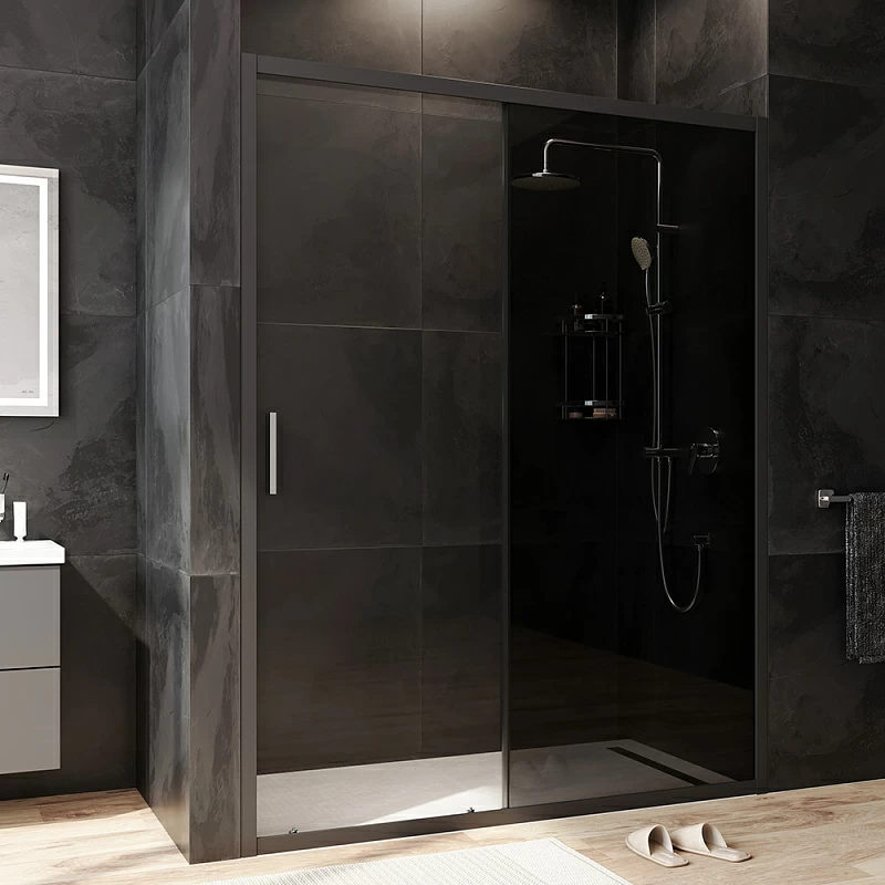 Душевая перегородка с дверью 150x195 AM.PM Gem W90G-150-1-195BG тонированное стекло, профиль черный матовый