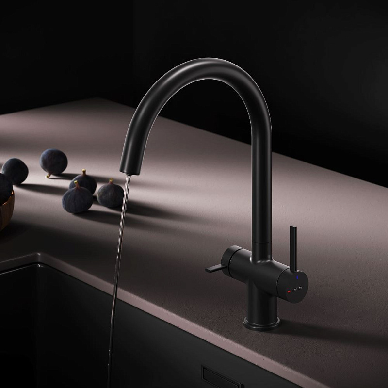 Смеситель для кухни AM.PM Func F8F07722 высокий с C-изливом с каналом для питьевой воды, черный