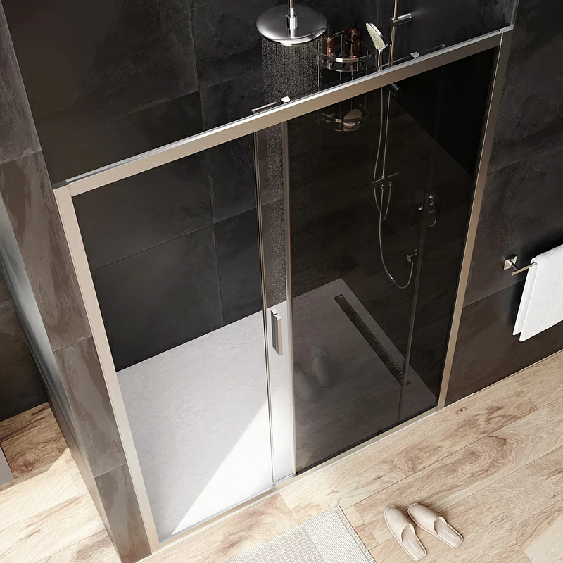 Душевая перегородка с дверью 140x195 AM.PM Gem W90G-140-1-195MG тонированное стекло, профиль серебристый