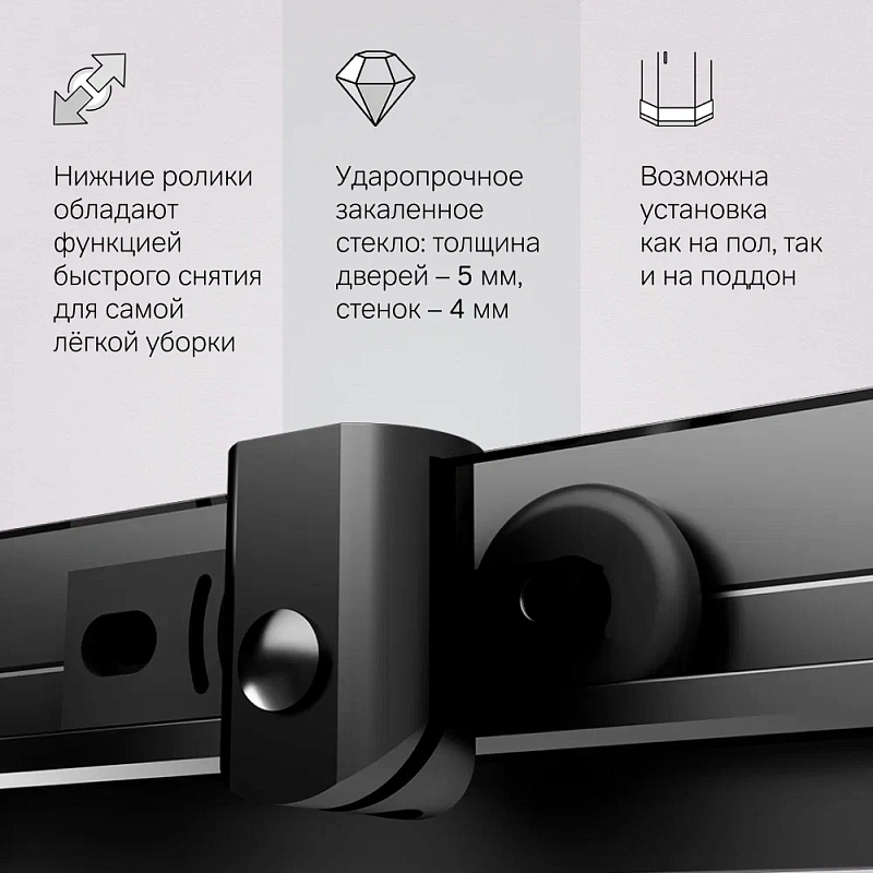 Душевое ограждение без поддона 80x80 AM.PM Sunny W87G-403-8080-BT профиль черный матовый