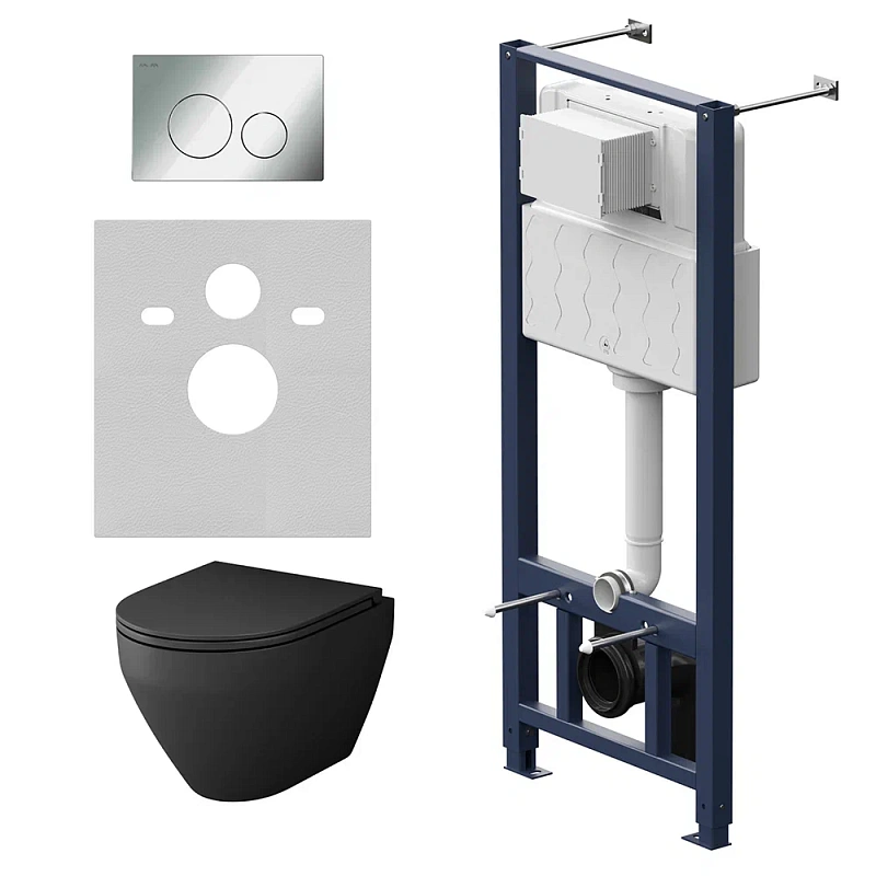 Унитаз подвесной безободковый с инсталляцией AM.PM Spirit V2.0 IS49051.701700MB сиденьем микролифт, хром пневм. клавишей