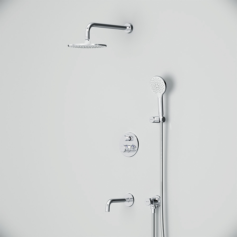 Встраиваемая душевая система AM.PM X-Joy FT85A3RH30 хром: тропический верхний душ, излив с душевой лейкой, термостат