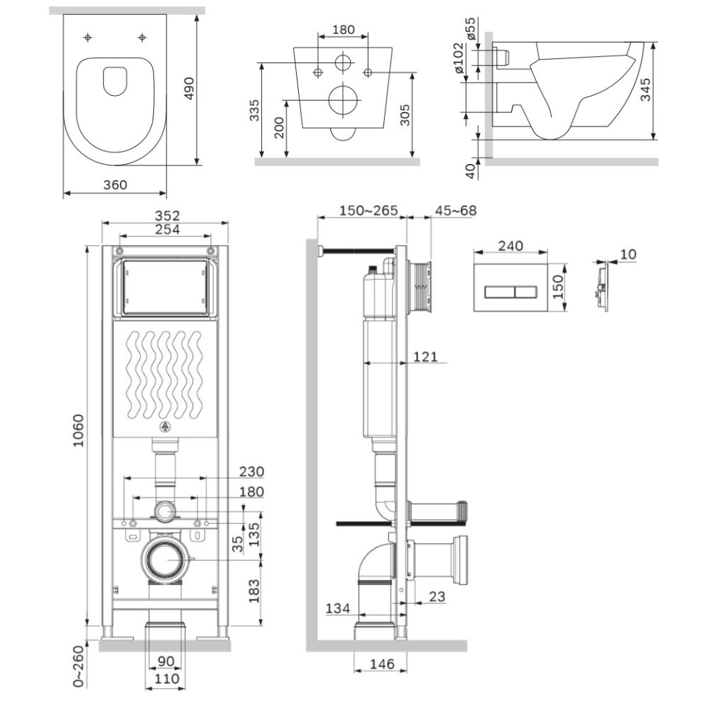 Инсталляция ErgoFit с подвесным унитазом AquaSpin 2.0 и клавишей Like IS110338.801901, Синий; белый; черный