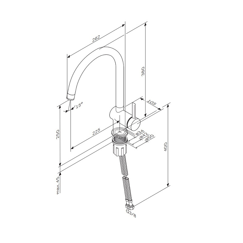 Смеситель для кухни AM.PM Func F8F07000 высокий с С-изливом, хром
