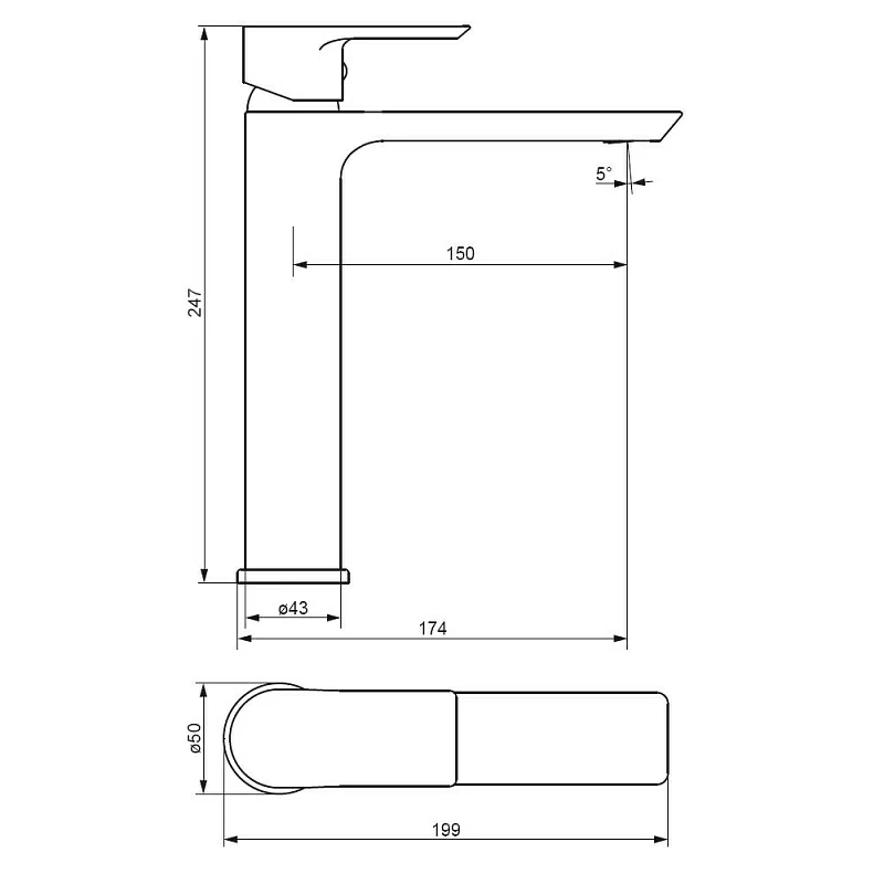 Смеситель для раковины (умывальника) Damixa Apollo 470250300 высокий, черный