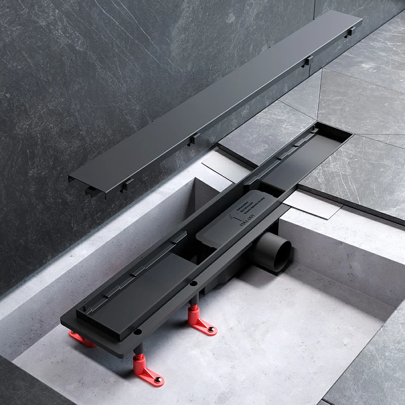 Душевой трап (лоток) 60 AM.PM PrimeFlow W02SC-U11-060-04BM комбинированный затвор с черной матовой решеткой под плитку