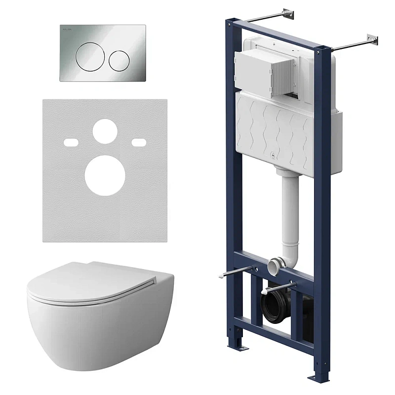 Унитаз подвесной с инсталляцией AM.PM Awe IS49051.111700 сиденьем микролифт, хром пневм. клавишей