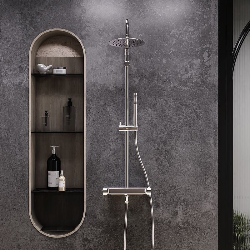 Душевая система Damixa Scandinavian Pure 936760000 стойка с тропическим душем, термостатом, смесителем, изливом, хром