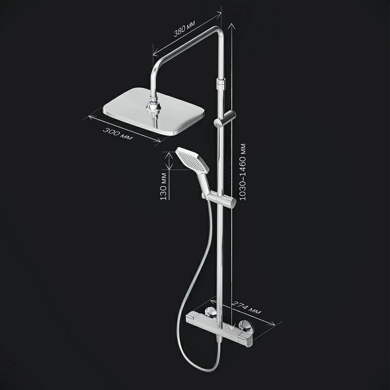 Душевая система AM.PM Func F078F400 стойка с тропическим душем, термостатом, смесителем, хром
