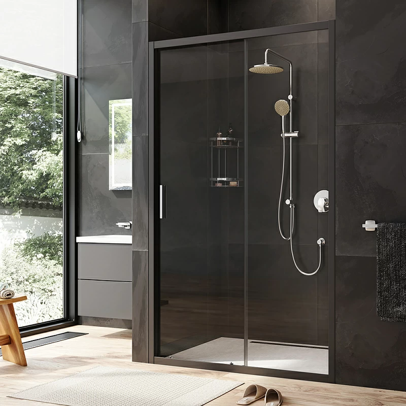 Душевая перегородка с дверью 120x195 AM.PM Gem W90G-120-1-195BT прозрачное стекло, профиль черный матовый