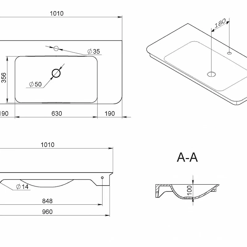 Раковина мебельная 100 AM.PM Sensation M30WPC1001WG белая встраиваемая