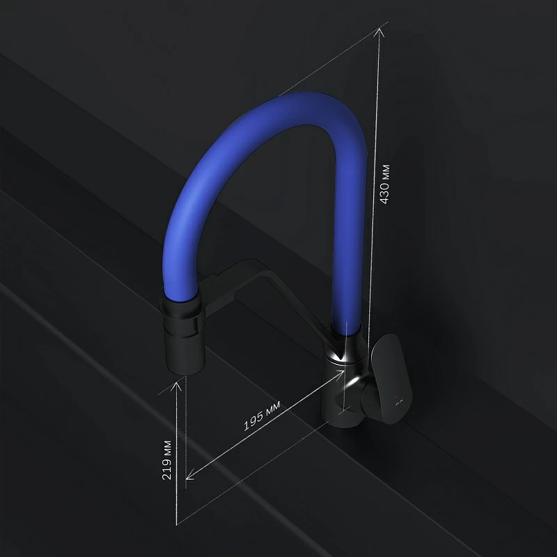 Смеситель для кухни AM.PM Like F8007827 высокий, черный, с синим гибким изливом и каналом питьевой воды