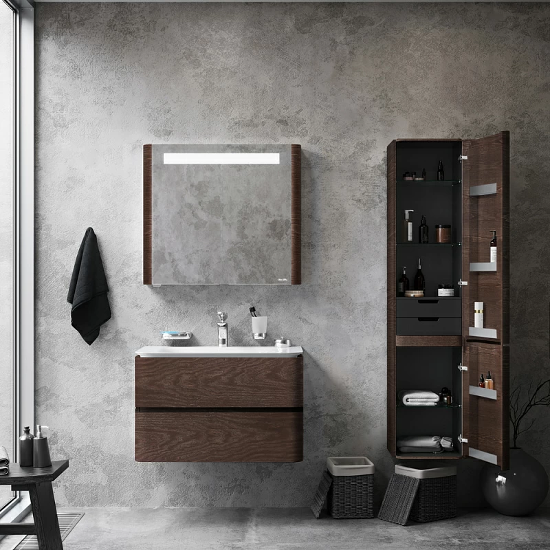 Шкаф-пенал для ванной 40 AM.PM Sensation M30CHR0406TF навесной правый табачный дуб