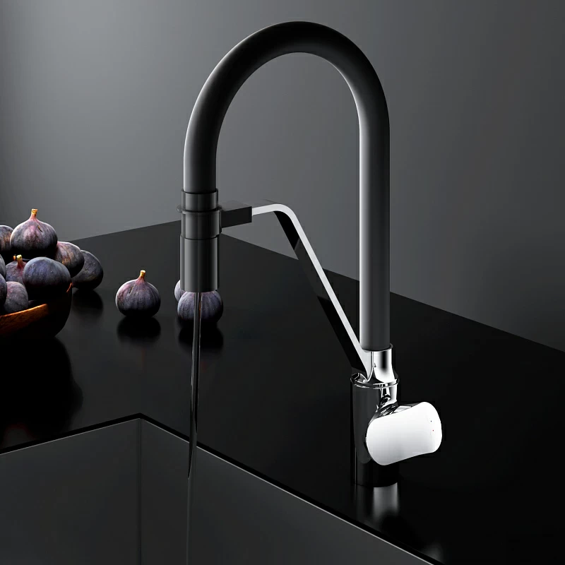 Смеситель для кухни AM.PM Like F8007802 высокий, хром, с черным гибким изливом и каналом питьевой воды