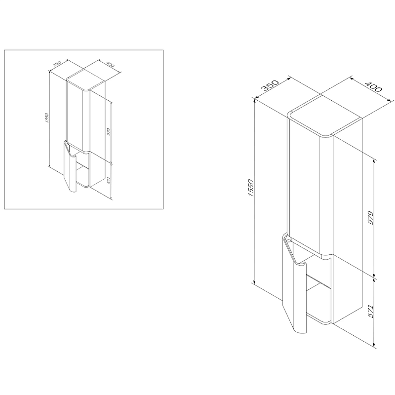 Шкаф-пенал для ванной 40 AM.PM Sensation M30CHL0406TF навесной левый табачный дуб