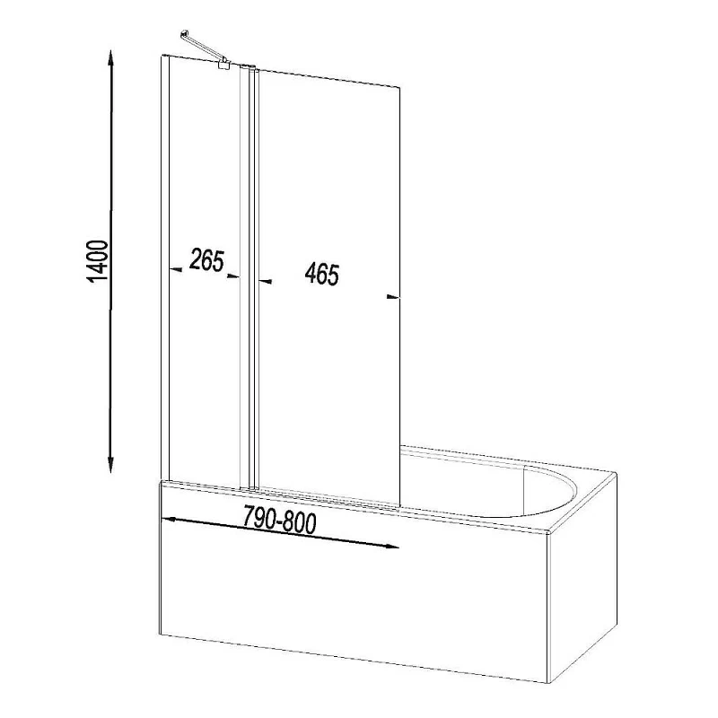 Стеклянная шторка для ванны 80 AM.PM Gem W90BS-D3W5-140CT поворотно-складная, профиль хром