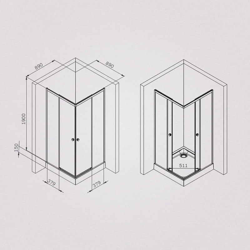 Душевое ограждение без поддона 90x90 AM.PM X-Joy W94G-403-9090-MT1K профиль серебристый