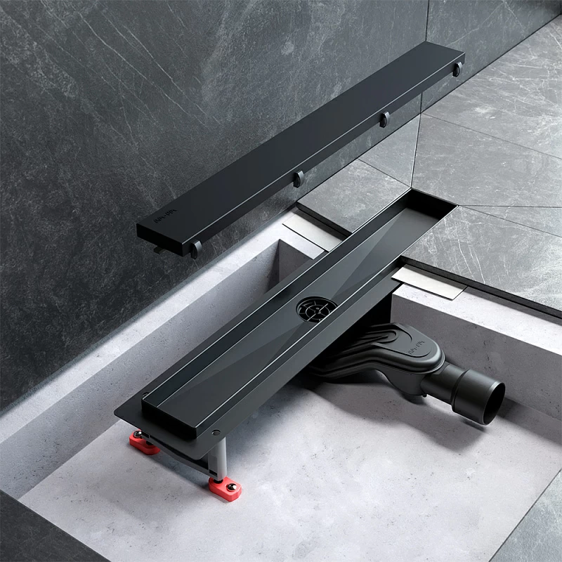 Душевой трап (лоток) 50 AM.PM MasterFlow W01SC-U11-050-04BM комбинированный затвор с черной матовой решеткой под плитку