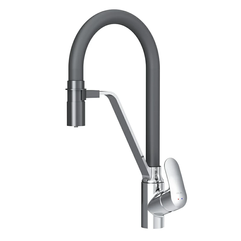 Смеситель для кухни AM.PM Like F8007802 высокий, хром, с черным гибким изливом и каналом питьевой воды