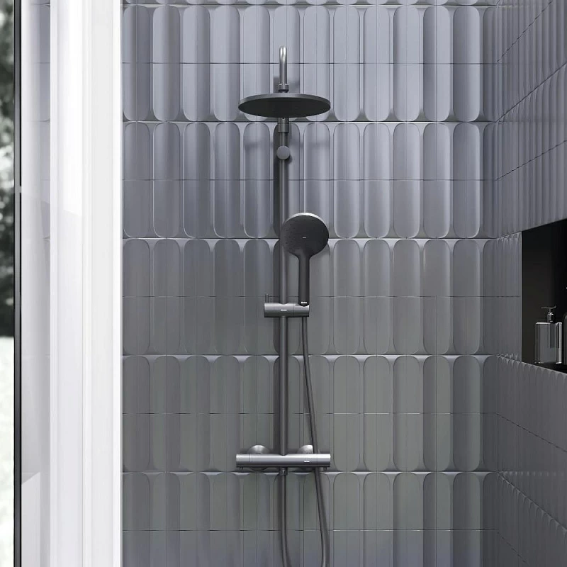 Душевая система Damixa Jupiter 977800300 стойка с тропическим душем, термостатом, смесителем, черная матовая