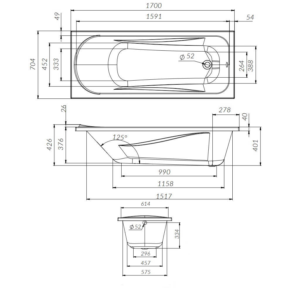 Ванна Sense W76A-170-070W-A, Белый