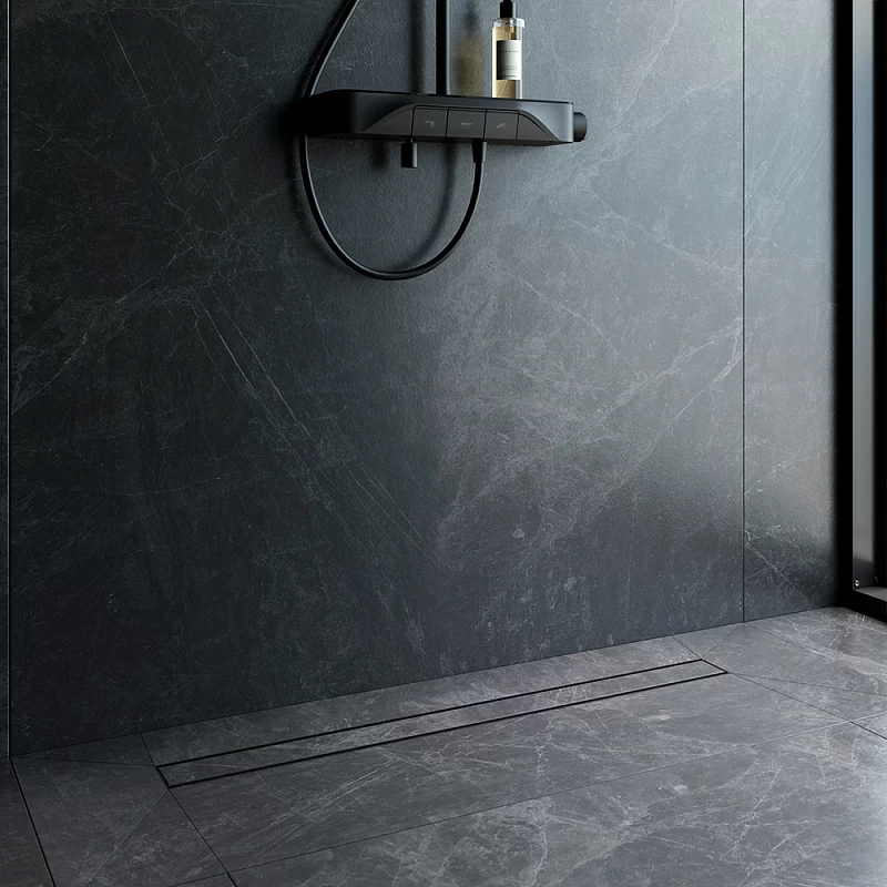 Душевой трап (лоток) 90 AM.PM PrimeFlow W02SC-U11-090-04BM комбинированный затвор с черной матовой решеткой под плитку