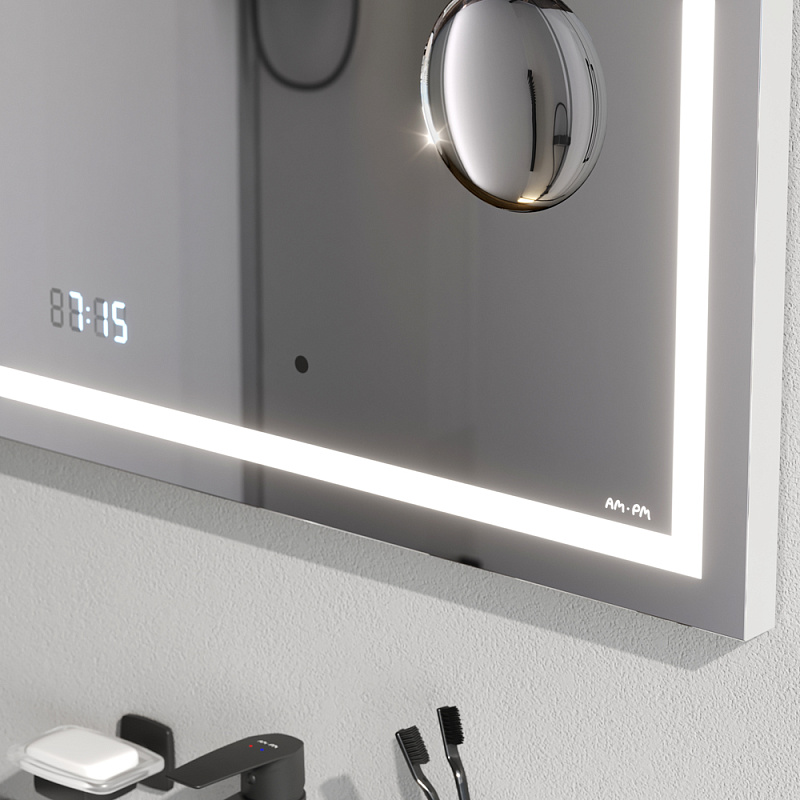 Зеркало с подсветкой в ванную прямоугольное 65 AM.PM Gem M91AMOX0653WG сенсорное с часами и косметическим зеркалом