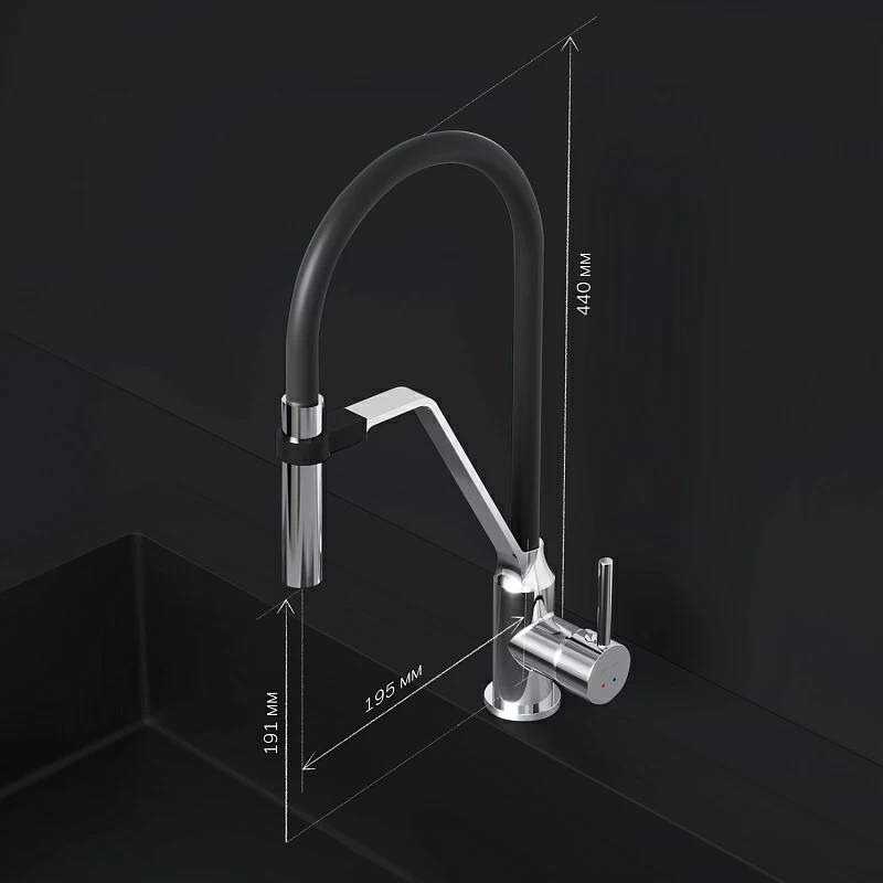 Смеситель для кухни AM.PM Like F8013000 высокий, хром, с черным гибким изливом