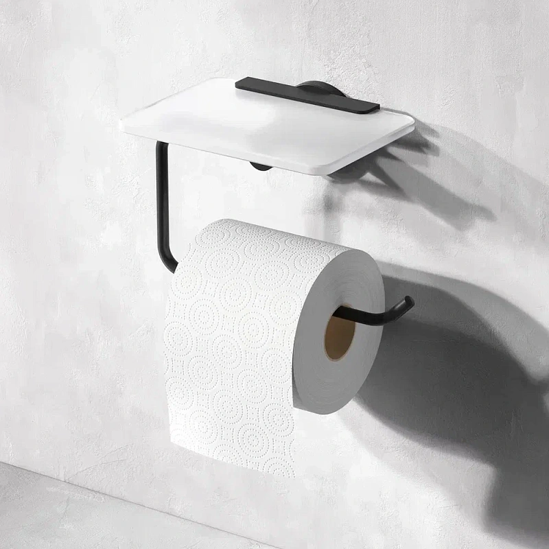Держатель для туалетной бумаги настенный AM.PM X-Joy A85A341522 со стеклянной полочкой, черный
