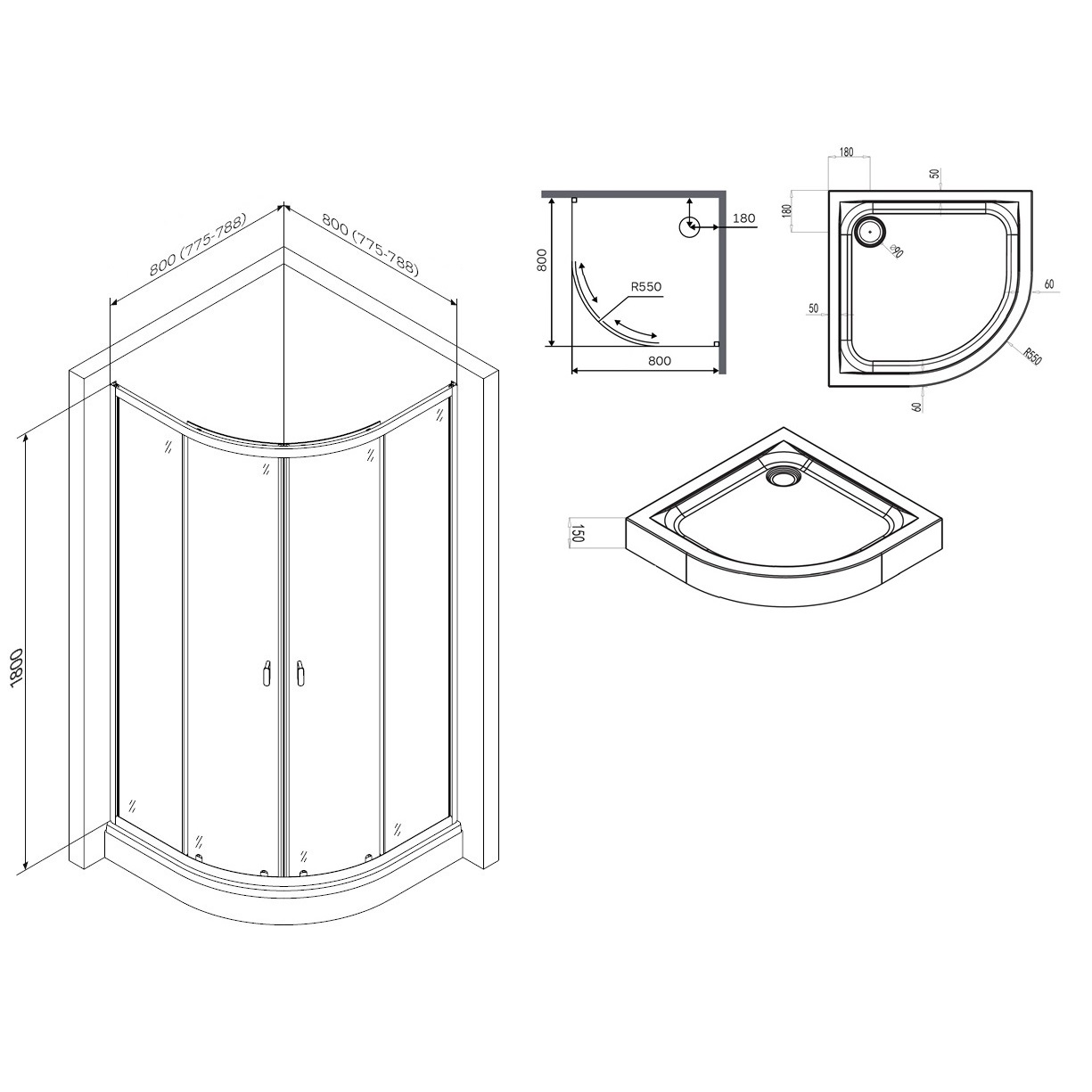Душевое уголок X-Joy W88E-205-080MT64, Хром, прозрачное