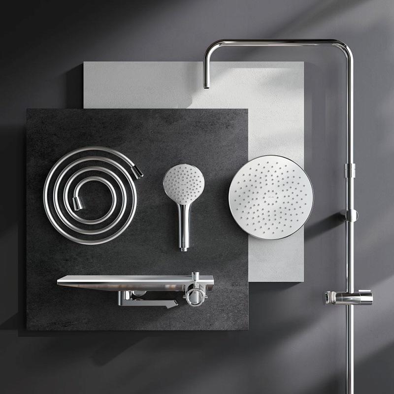 Душевая система AM.PM Gem F0790700 стойка с тропическим душем, смесителем, изливом, хром