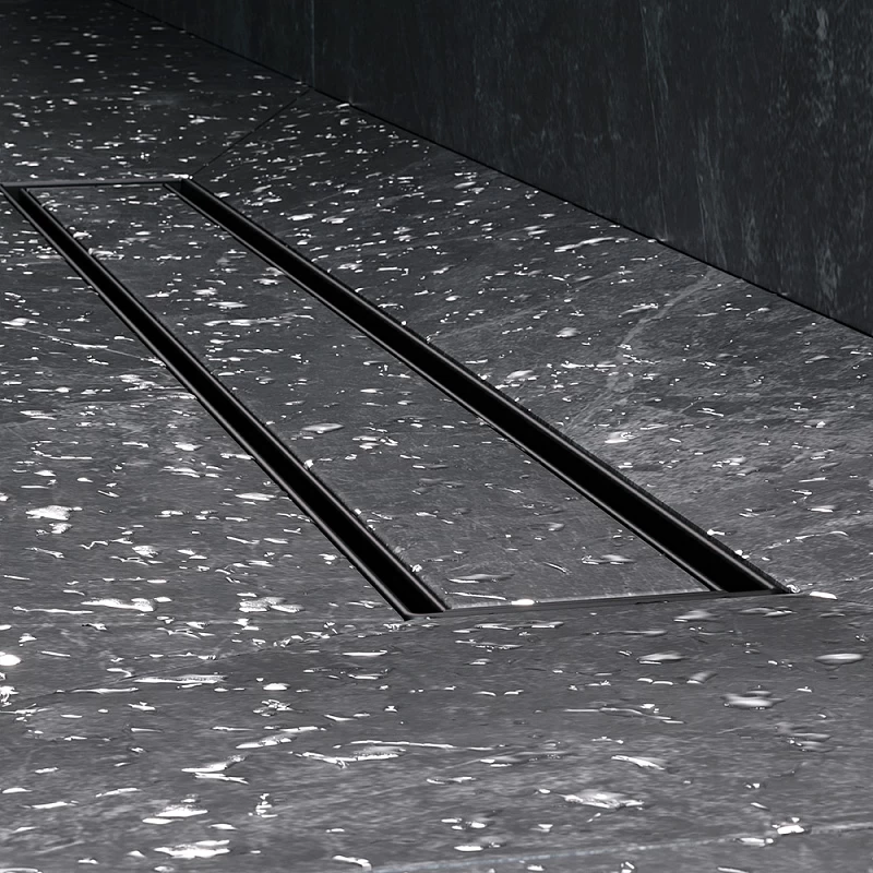 Душевой трап (лоток) 60 AM.PM MasterFlow W01SC-U11-060-04BM комбинированный затвор с черной матовой решеткой под плитку