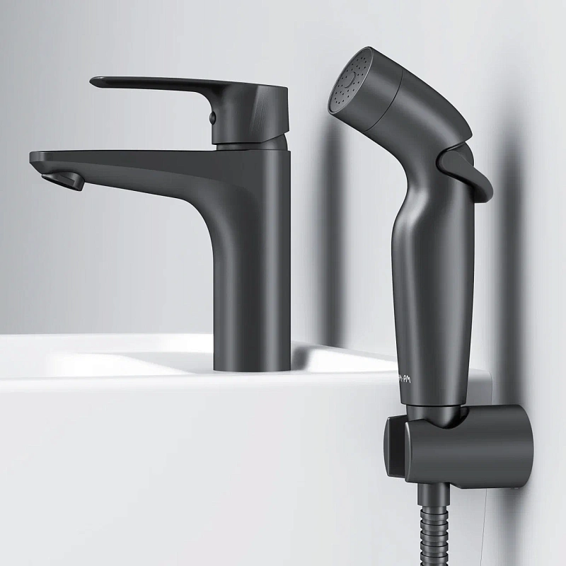 Смеситель для раковины (умывальника) AM.PM Gem F90A03022 c гигиеническим душем, черный