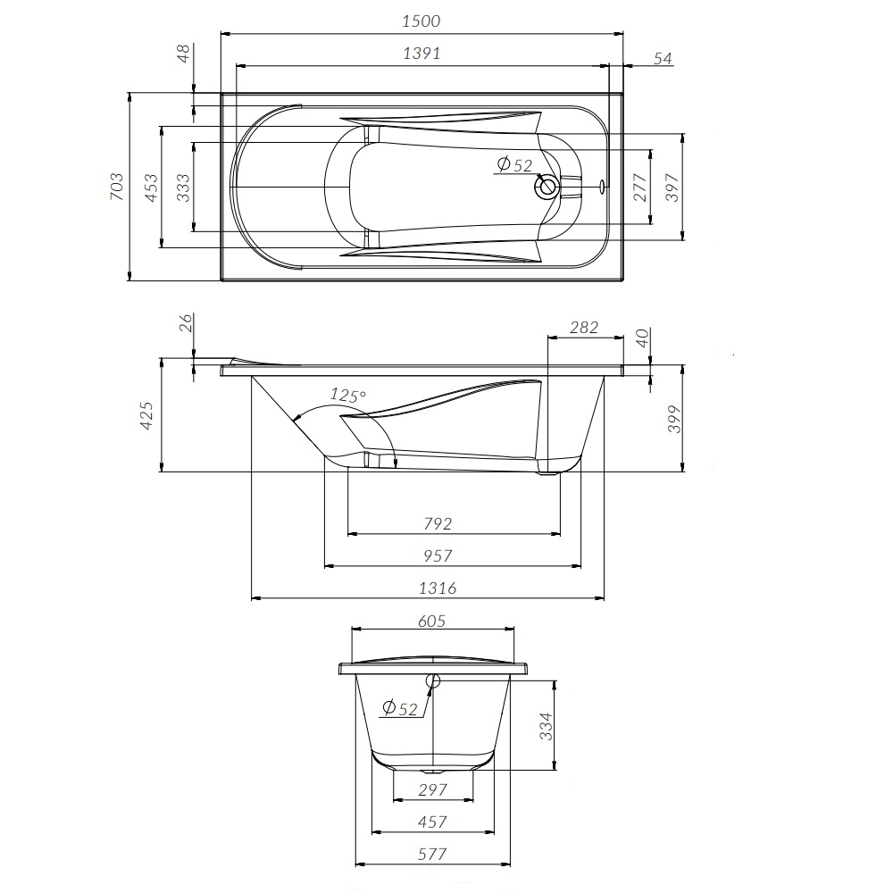 Ванна Sense W76A-150-070W-A, Белый