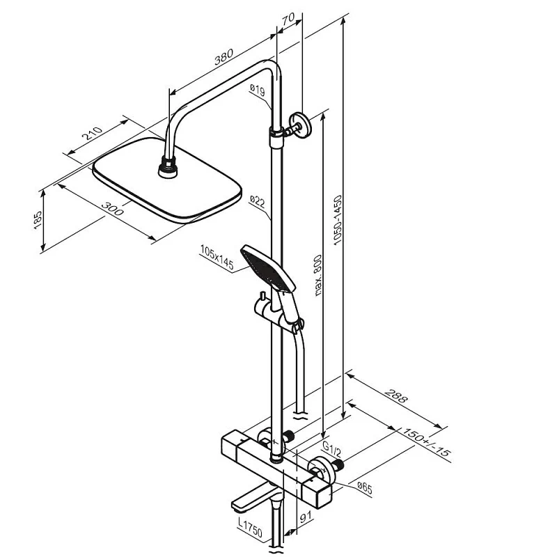 Душевая система Damixa Gala 953810000 стойка с тропическим душем, термостатом, смесителем, изливом, хром