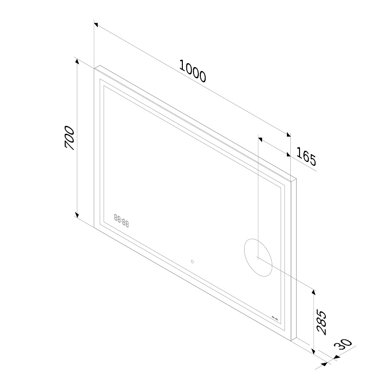 Зеркало с подсветкой в ванную прямоугольное 100 AM.PM Gem M91AMOX1003WG сенсорное с часами и косметическим зеркалом